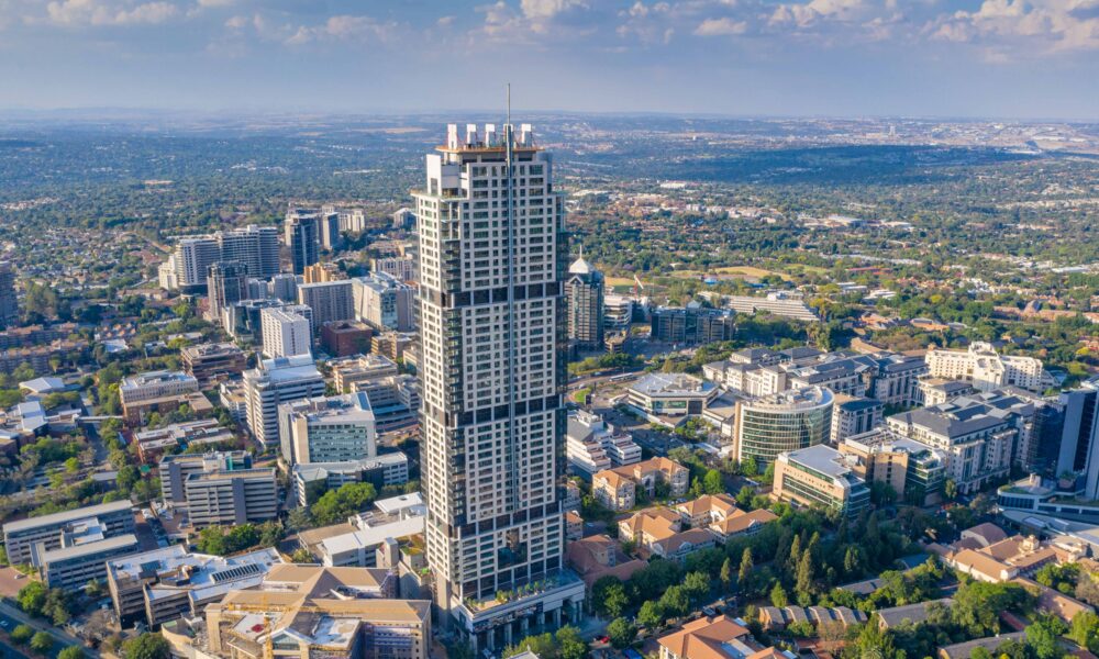 The Leonardo skyscraper, South Africa’s tallest building, rising above Sandton’s skyline in Johannesburg.