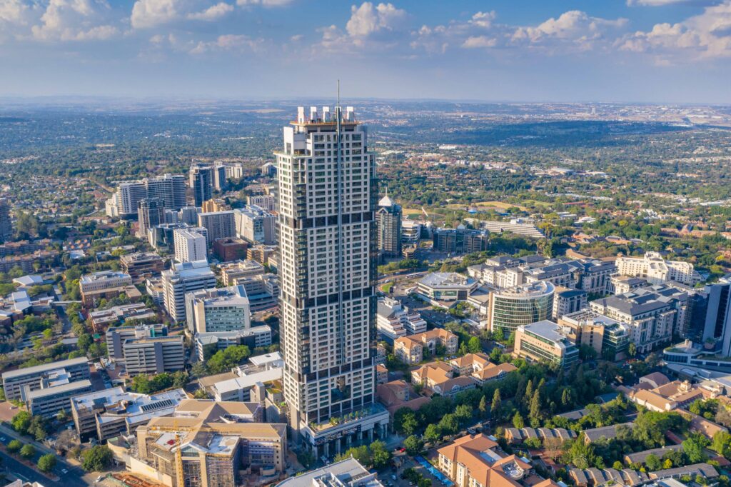 The Leonardo skyscraper, South Africa’s tallest building, rising above Sandton’s skyline in Johannesburg.