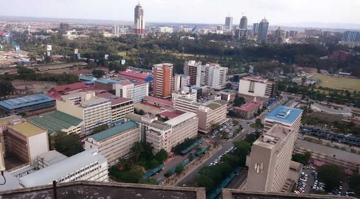 An aerial view of the Nairobi skyline.