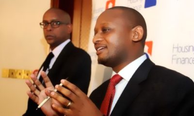 HF Group managing director Frank Ireri (left) with HFDI executive director James Karanja.