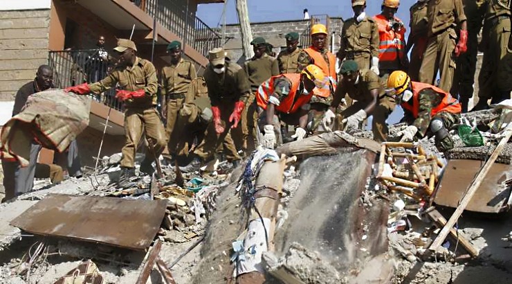 collapsed building in Nairobi.