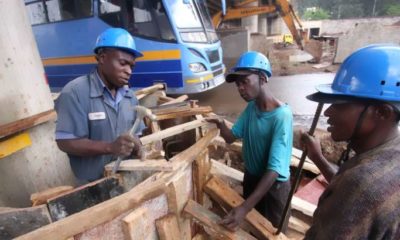 Workers at a road construction site in Nairobi.