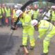 Engineers fix a pothole on Ngong Road