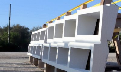 A precast concrete wall.