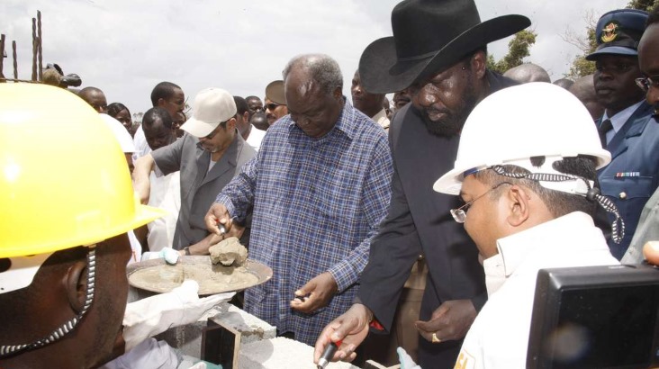 Regional Heads of State lay the foundation stone for the Lamu port headquarters in March 2012.