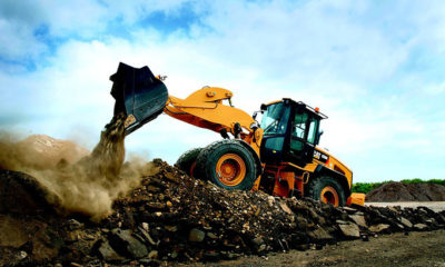 A wheel loader at work.