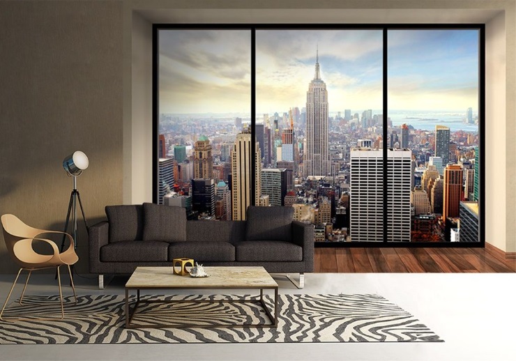 New York skyline penthouse wall mural.