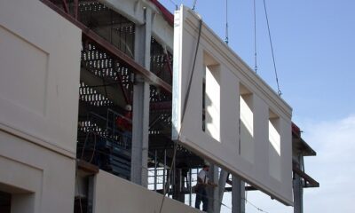 A precast concrete wall panel.