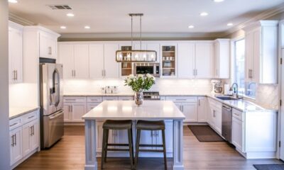 Well-painted kitchen cabinets.