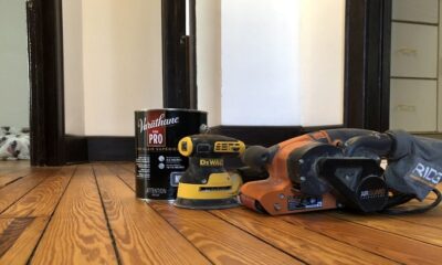 Freshly refinished red pine floor.