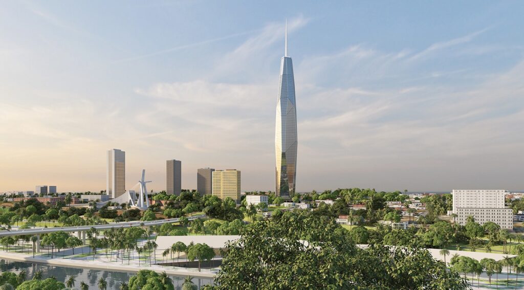 Concept illustration showing the design of Tower F Abidjan skyscraper