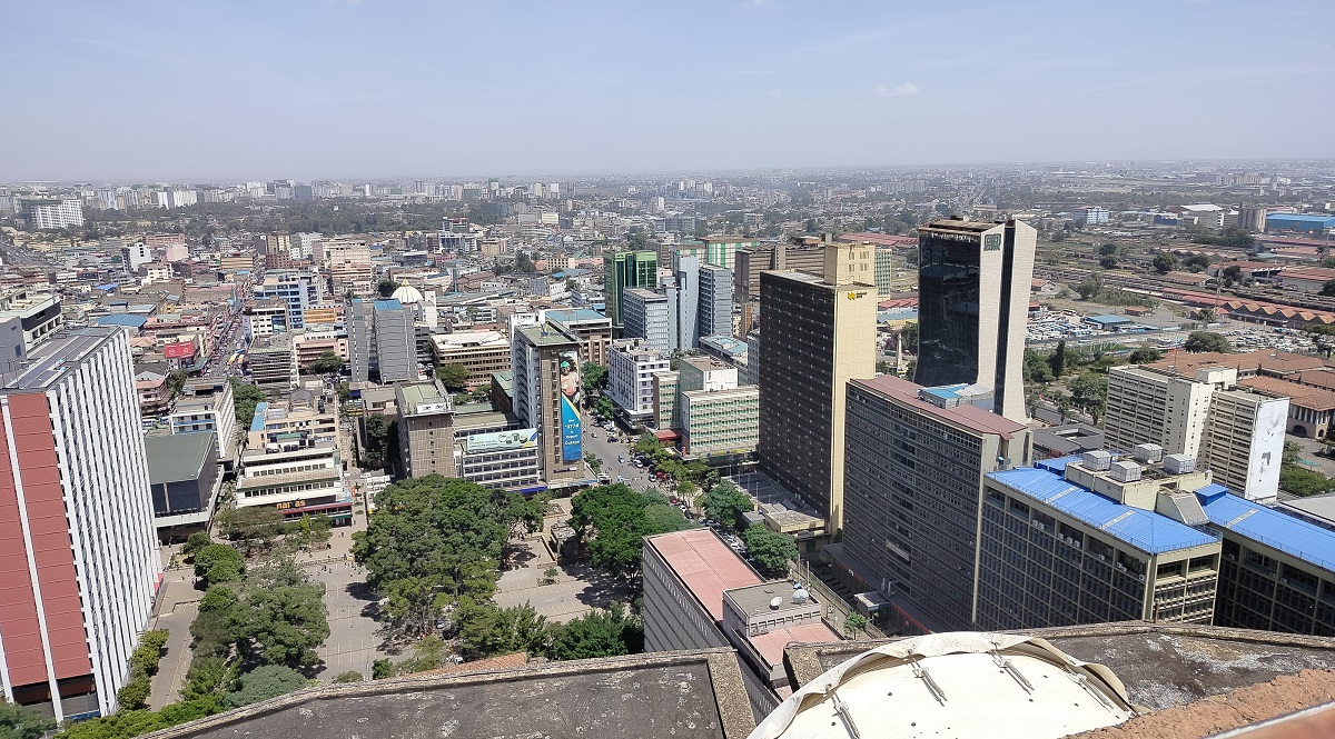 View of Nairobi city centre with buildings and street