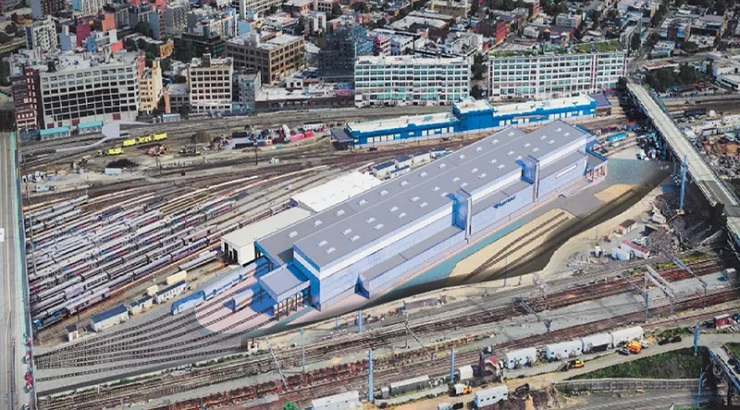 Aerial rendering of Sunnyside, NY $1.3B rail yard modernization.