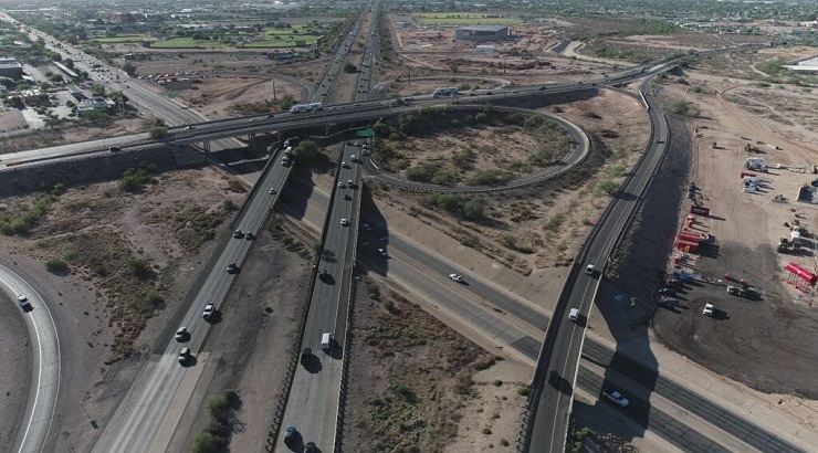 Aerial view of I-10 in Tucson, Arizona.