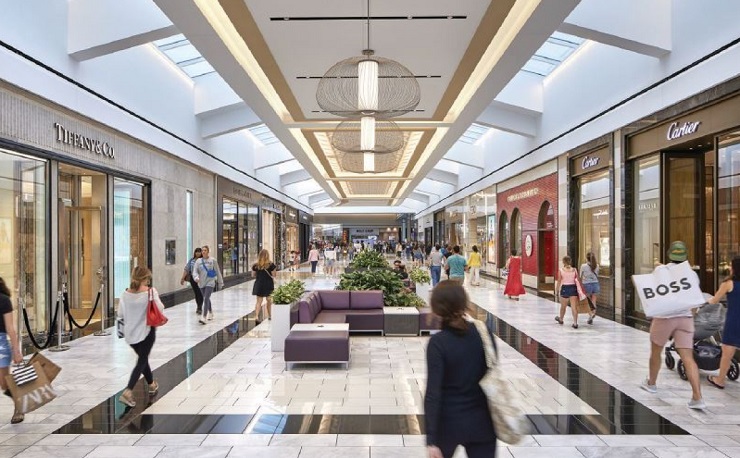 King of Prussia Mall aerial view showing multiple buildings and parking areas.