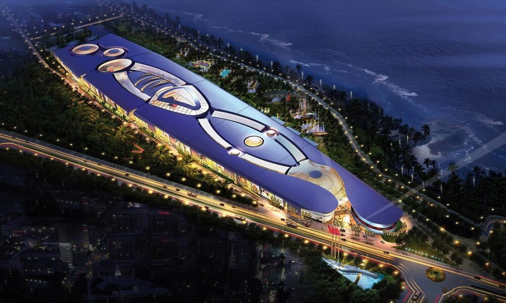 Morocco Mall exterior with modern architecture and large entrance plaza.