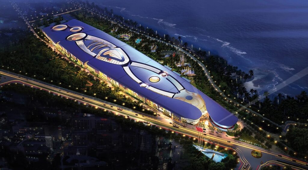 Morocco Mall exterior with modern architecture and large entrance plaza.